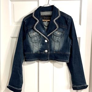 Younique short denim jacket with rhinestones
